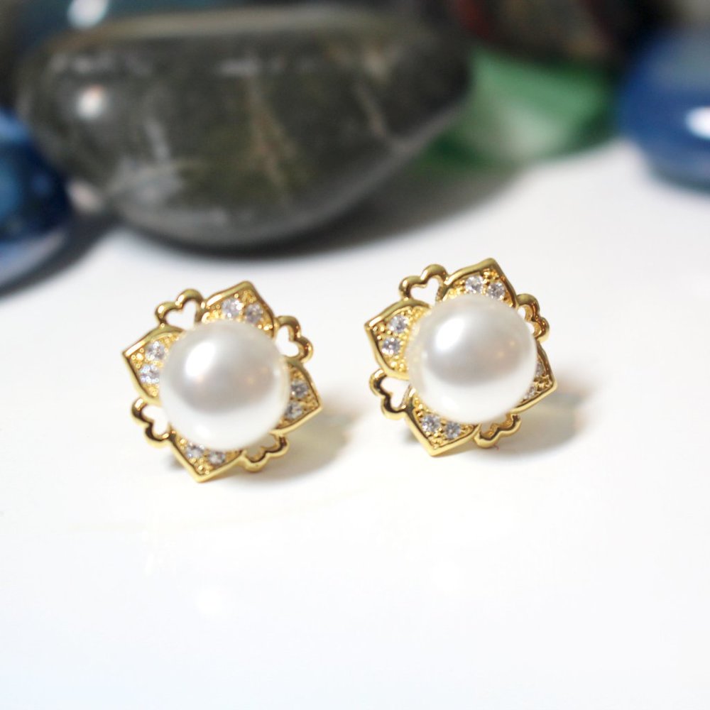 Clover Flower Heart Topaz Zircon Pearl Earrings
